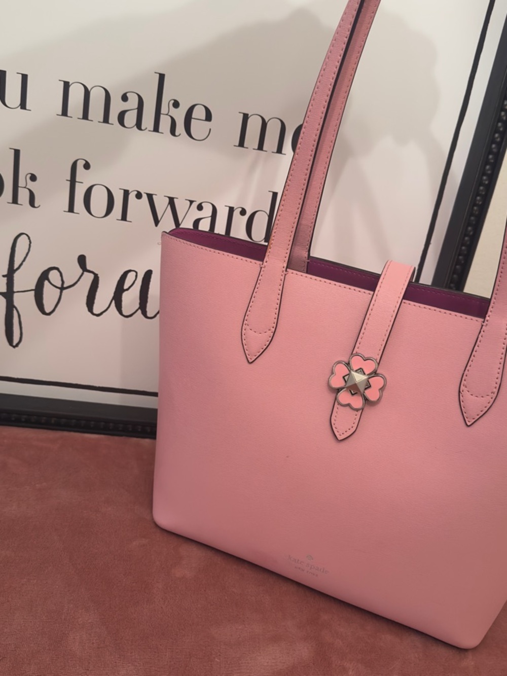 kate spade Pink Leather Tote with Floral Accent